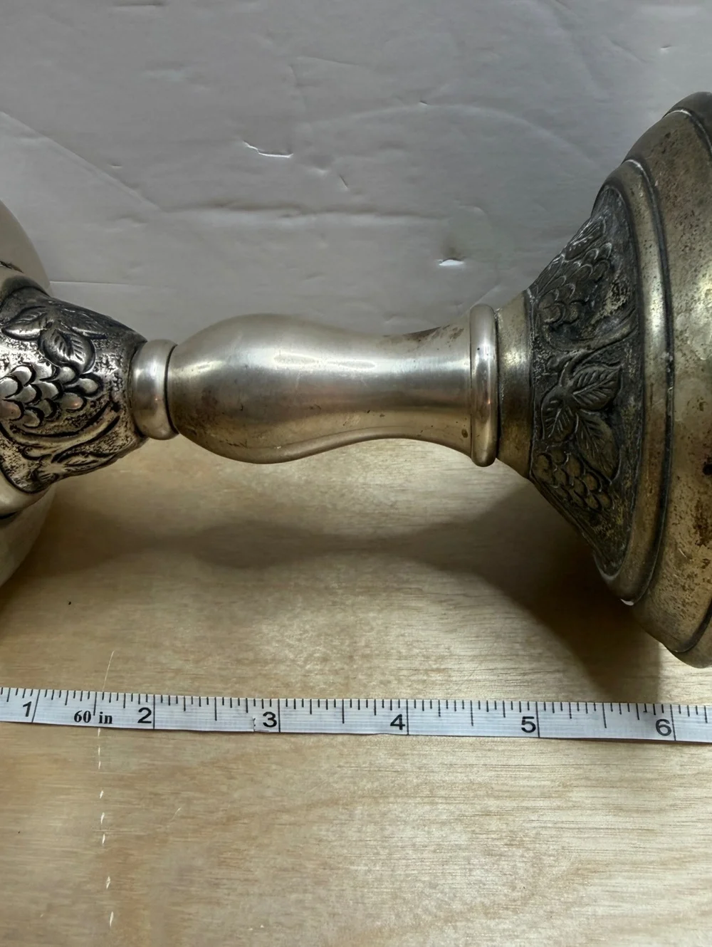 Pottery Barn Silver Tone Decorative Pillar Candle Holder with Grapevine Design